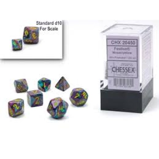 Festive Mini-Polyhedral Mosaic/Yellow Dobbelsteen Set (7 Stuks)