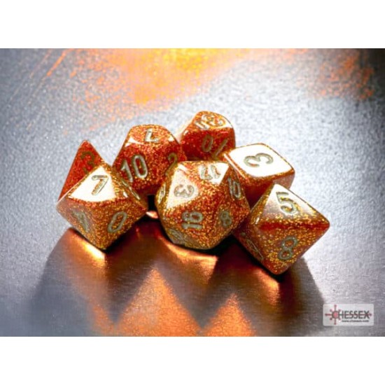 Glitter Mini-Polyhedral Gold/Silver Dobbelsteen Set (7 Stuks)