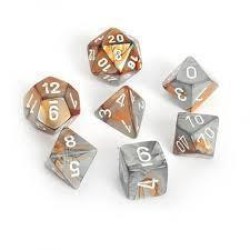 Chessex Gemini Polyhedral 7-Die Set - Copper-Steel With White Chessex Gemini Polyhedral 7-Die Set - Copper-Steel With White