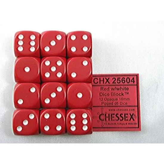 Dice Set Opa Poly Red/White 16Mm (12)