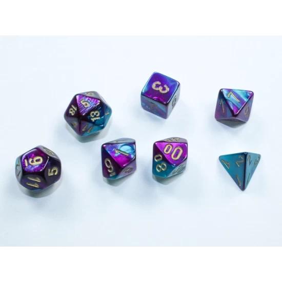 Gemini Mini-Hedral Purple-Teal/Gold Dobbelsteen Set (7 Stuks)