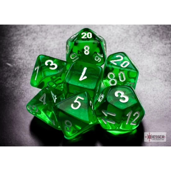 Translucent Mini-Polyhedral Green/White Dobbelsteen Set (7 Stuks)