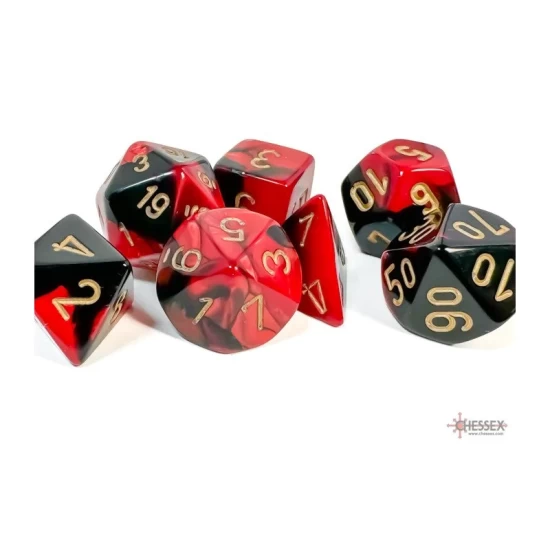 Dice Set Gemi Poly Black-Red Gold (7)