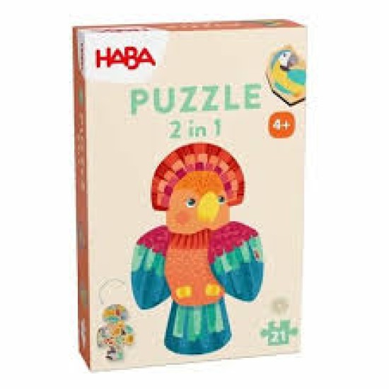 Houten Puzzel 2 In 1 - Papegaai