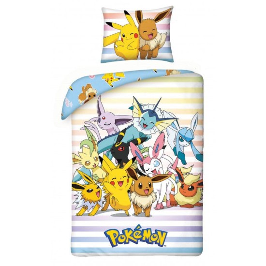 Pokemon Duvet Set Pikachu Eevee  And  Friends 140 X 200 Cm / 70 X 90 Cm