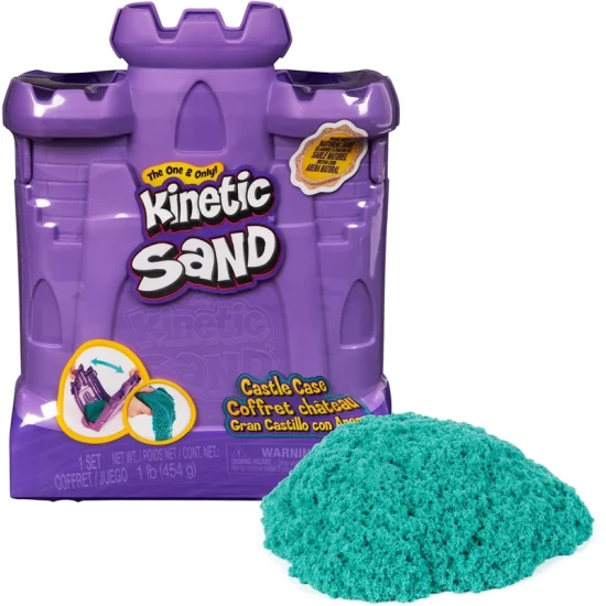 Kinetic Sand - Zandkasteelvorm Met 453 Gram Blauwgroen Speelzand - Multifunctioneel Speel En Opbergbak
