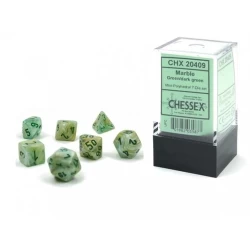 Marble Mini-Polyhedral Green/Dark Green Dobbelsteen Set (7 Stuks)