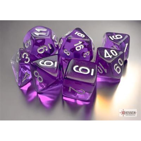 Translucent Mini-Polyhedral Purple/White Dobbelsteen Set (7 Stuks)