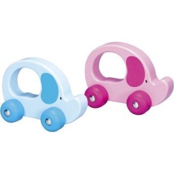 Houten Voertuig: Grijpolifant 12X55X75Cm 2 Kleuren Gemengd Hout In Display 2+