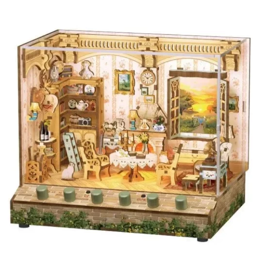 Tonecheer Diy 3D Houten Puzzel Met 6 Verschillende Geluidseffecten En Stofkap Miniature House Magic Shop Tq403 18×145×154Cm
