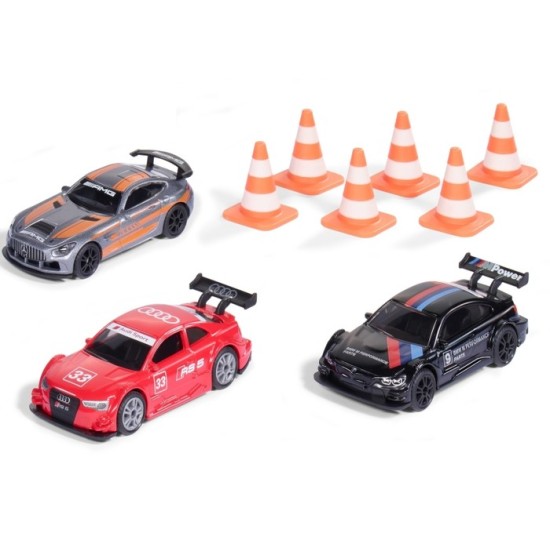 Siku Cadeauset Race Mercedes-Amg Gt4 Audi Rs 5 Racing En Bmw M4 Incl. 6 Verkeerskegels Speelgoedauto's Metaal/Kunststof Multicolor Met Sportvelgen En Achtervleugels