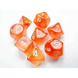 Borealis Polyhedral Blood Orange/White Luminary 7-Die Set (With Bonus Die)