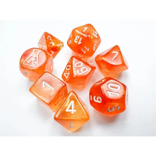Borealis Polyhedral Blood Orange/White Luminary 7-Die Set (With Bonus Die)