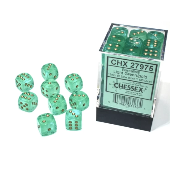 Borealis D6 12Mm Light Green/Gold Luminary Dobbelsteen Set (36 Stuks)