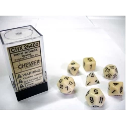 Opaque Ivory/Black Polydice Dobbelsteen Set (7 Stuks)