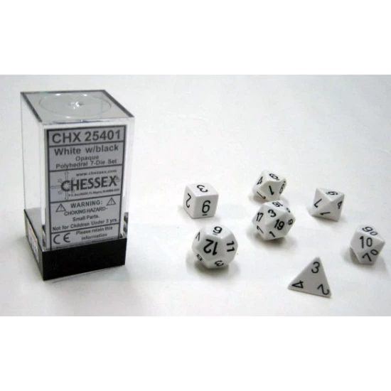 Opaque White/Black Polydice Dobbelsteen Set (7 Stuks)