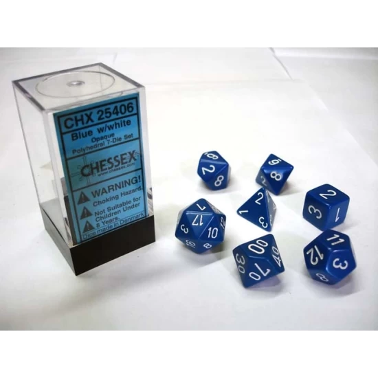 Opaque Blue/White Polydice Dobbelsteen Set (7 Stuks)