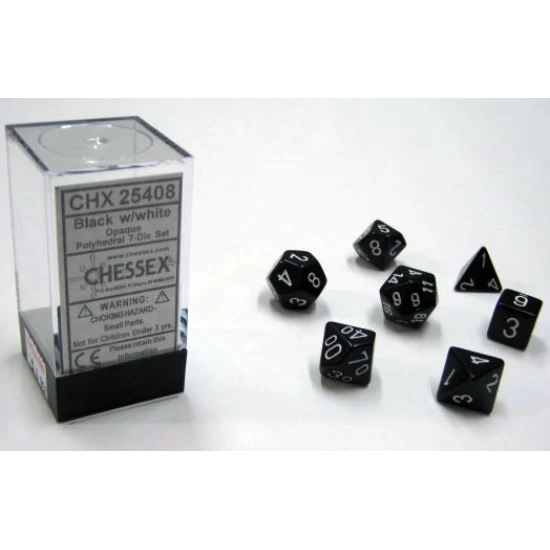 Opaque Black/White Polydice Dobbelsteen Set (7 Stuks)