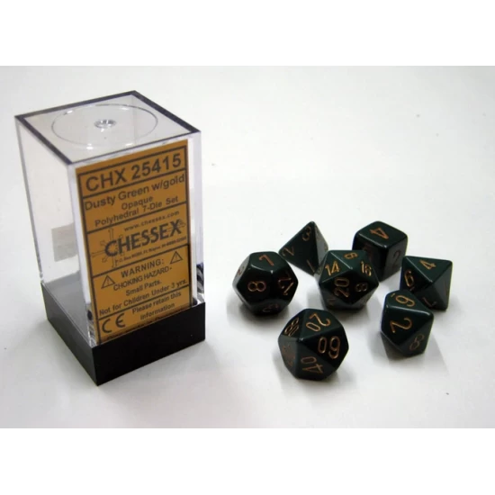 Opaque Dusty Green/Gold Polydice Dobbelsteen Set (7 Stuks)