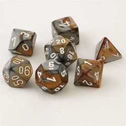 Gemini Copper – Steel/White Polydice Dobbelsteen Set (7 Stuks)