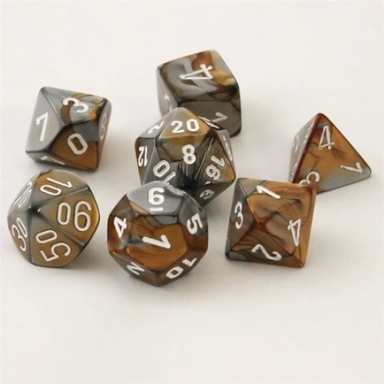Gemini Copper – Steel/White Polydice Dobbelsteen Set (7 Stuks)