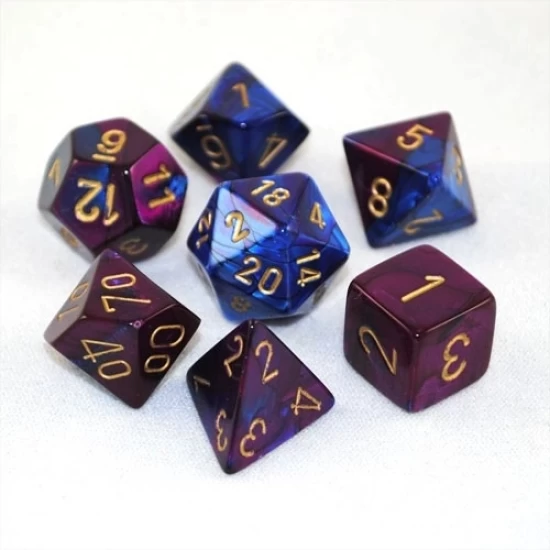 Gemini Blue-Purple/Gold Polydice Dobbelsteen Set (7 Stuks)