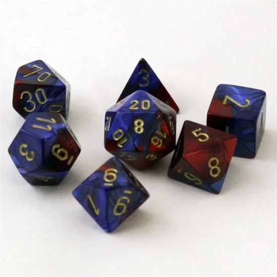 Gemini Blue-Red/Gold Polydice Dobbelsteen Set (7 Stuks)
