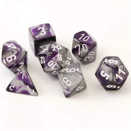 Gemini Purple-Steel/White Polydice Dobbelsteen Set (7 Stuks)