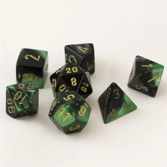 Gemini Black-Green/Gold Polydice Dobbelsteen Set (7 Stuks)
