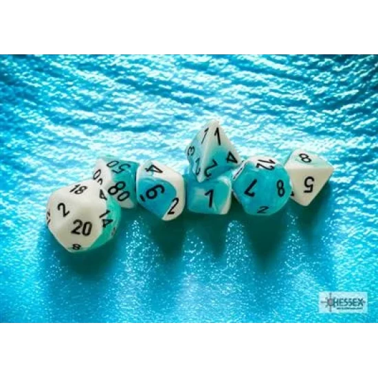 Gemini White-Teal/Black Polydice Dobbelsteen Set (7 Stuks)