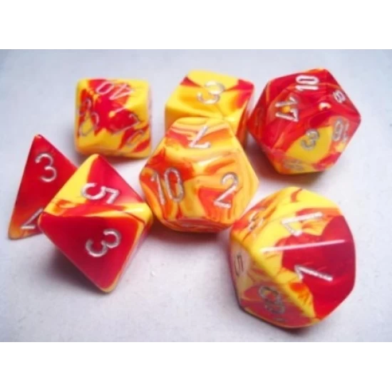 Gemini Red-Yellow/Silver Polydice Dobbelsteen Set (7 Stuks)