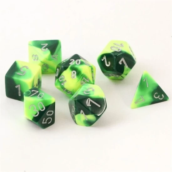 Gemini Green-Yellow/Silver Polydice Dobbelsteen Set (7 Stuks)