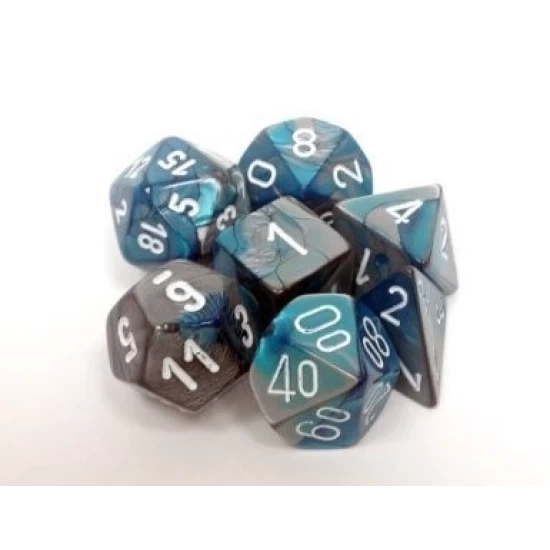 Gemini Steel-Teal/White Polydice Dobbelsteen Set (7 Stuks)