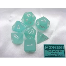 Frosted Teal/White Polydice Dobbelsteen Set (7 Stuks)