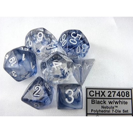 Nebula Black/White Polydice Dobbelsteen Set (7 Stuks)