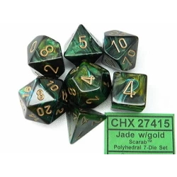 Scarab Jade/Gold Polydice Dobbelsteen Set (7 Stuks)