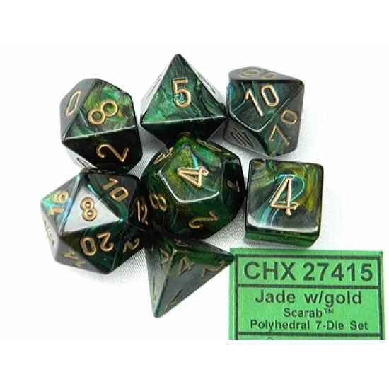 Scarab Jade/Gold Polydice Dobbelsteen Set (7 Stuks)