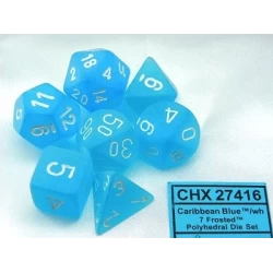 Frosted Caribbean Blue/White Polydice Dobbelsteen Set (7 Stuks)