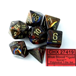 Scarab Blue Blood/Gold Polydice Dobbelsteen Set (7 Stuks)