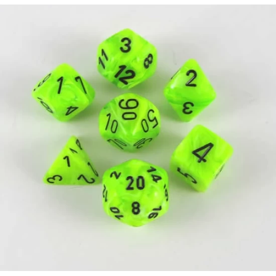 Vortex Bright Green/Black Polydice Dobbelsteen Set (7 Stuks)