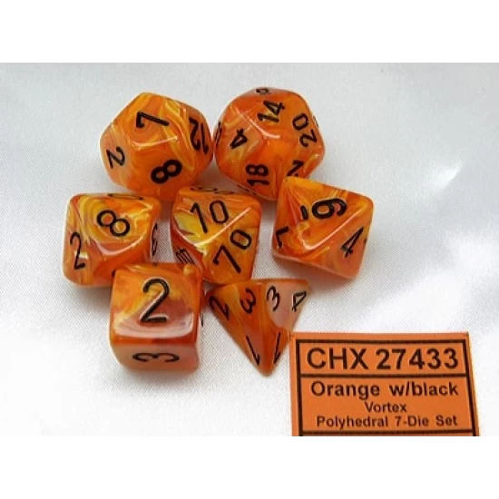 Vortex Orange/Black Polydice Dobbelsteen Set (7 Stuks)