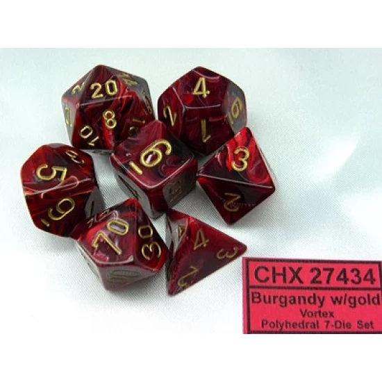 Vortex Burgundy/Gold Polydice Dobbelsteen Set (7 Stuks)