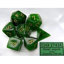 Vortex Green/Gold Polydice Dobbelsteen Set (7 Stuks)