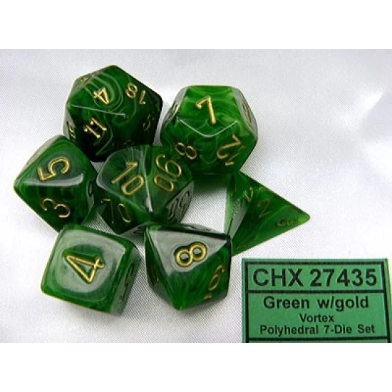 Vortex Green/Gold Polydice Dobbelsteen Set (7 Stuks)