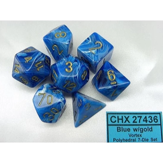 Vortex Blue/Gold Polydice Dobbelsteen Set (7 Stuks)