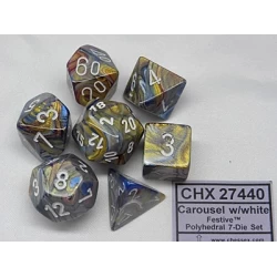 Festive Carousel/White Polydice Dobbelsteen Set (7 Stuks)