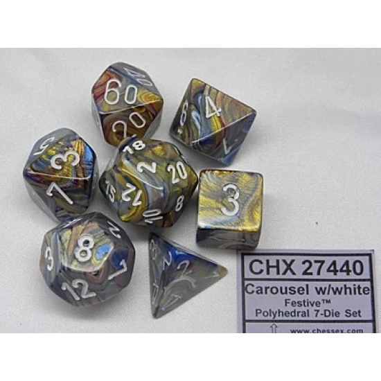 Festive Carousel/White Polydice Dobbelsteen Set (7 Stuks)