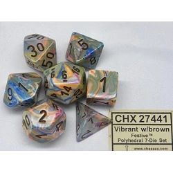 Festive Vibrant/Brown Polydice Dobbelsteen Set (7 Stuks)