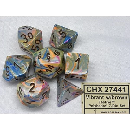 Festive Vibrant/Brown Polydice Dobbelsteen Set (7 Stuks)