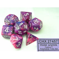 Festive Violet/White Polydice Dobbelsteen Set (7 Stuks)